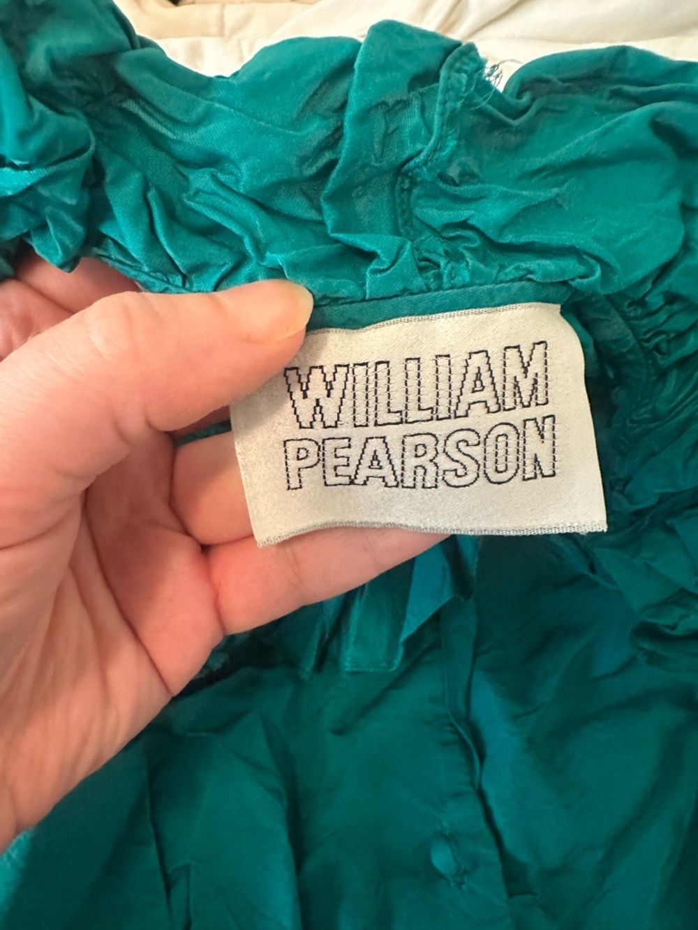 Vintage 50s William Pearson Retro Midi Dress Ruffle Collar High Neck Green Small - Picture 5 of 8